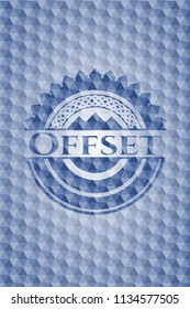 Offset blue hexagon emblem.