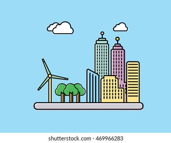 offset color green city vector flat illustration