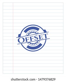 Offset emblem drawn with pen. Blue ink. Vector Illustration. Detailed.
