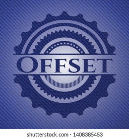 Offset emblem with jean high quality background. Vector Illustration. Detailed.