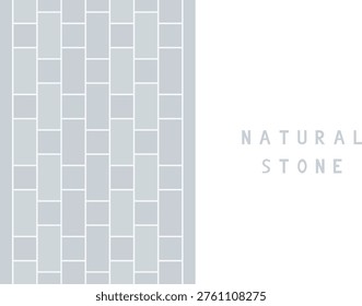 Offset gorizontal cobblestone pedestrian path. Natural stone seamless pattern. Grey bricks desing. Place for a text. Vector.
