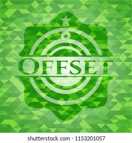 Offset green emblem with mosaic background
