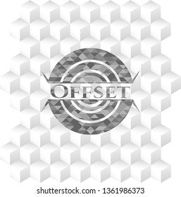 Offset grey emblem with geometric cube white background