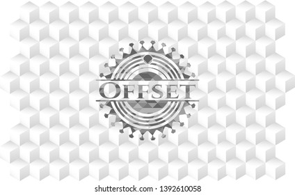 Offset grey emblem with geometric cube white background