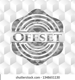 Offset grey emblem. Retro with geometric cube white background