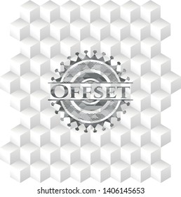 Offset grey emblem. Vintage with geometric cube white background