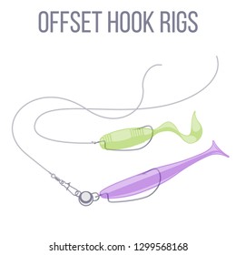 Offset hook rigging options for catching predatory fish with spinning rod in high weed density conditions. Weightless and weighted variations with soft plastic bait and hidden hook.