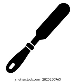 Offset icing spatula with a flat blade, black silhouette icon isolated on a white background.