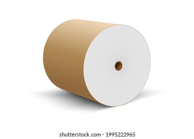 Offset paper roll for production of newspapers and magazines. Paper production. Spool of white paper. Vector illustration.