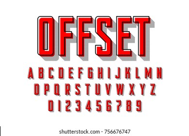 Offset Printing Style Modern Font, Vector Illustration