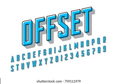 Offset printing style modern font, vector illustration