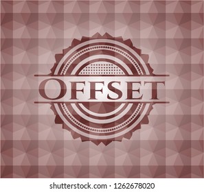 Offset red emblem or badge with abstract geometric polygonal pattern background. Seamless.