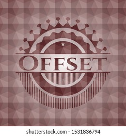 Offset red seamless badge with geometric pattern background.