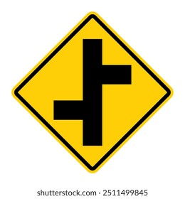 Offset Roads warning sign. Vector