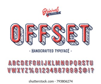 'Offset' Vintage Sans Serif Hipster Alphabet. Retro Typography with Offset Printing  Effect. Vector Illustration.