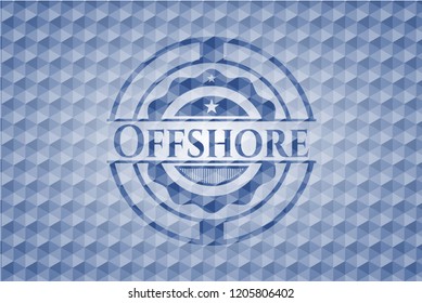 Offshore blue badge with geometric background.