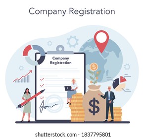 Offshore company registration. Professional businessman help with financial services to nonresidents. Tax haven, offshore business. Isolated vector illustration