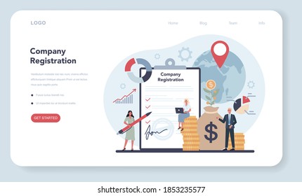 Offshore company registration web banner or landing page. Professional businessman help with financial services to nonresidents. Tax haven, offshore business. Isolated vector illustration