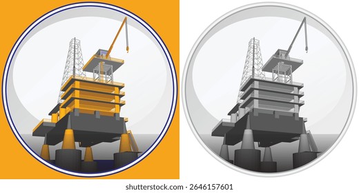 Offshore deep sea vector emblem design. With modern bright and light color scheme. Suitable for deep sea crew training team or safety award for offshore mining business.