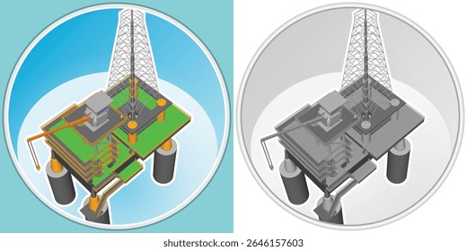 Offshore deep sea vector emblem design. With modern bright and light color scheme. Suitable for deep sea crew training team or safety award for offshore mining business.