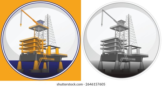 Offshore deep sea vector emblem design. With modern bright and light color scheme. Suitable for deep sea crew training team or safety award for offshore mining business.