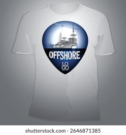 Offshore deep sea vector t-shirt design. With modern blue color scheme. Perfect for deep sea crew training team souvenir or safety award for offshore mining business.