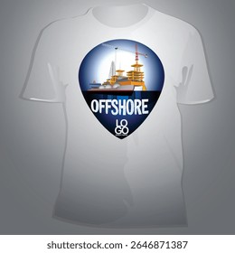 Offshore deep sea vector t-shirt design. With modern blue color scheme. Perfect for deep sea crew training team souvenir or safety award for offshore mining business.