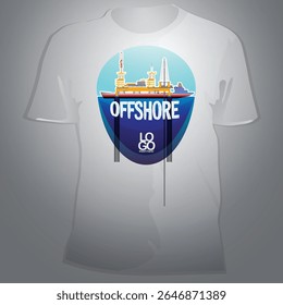 Offshore deep sea vector t-shirt design. With modern blue color scheme. Perfect for deep sea crew training team souvenir or safety award for offshore mining business.