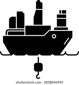 Offshore drill ship oil rig vessel flat design icon.