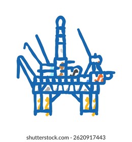 Vector de dibujo de icono de doodle ingeniero de petróleo de perforación en alta mar. signo de ingeniero de petróleo de perforación en alta mar. ilustración de símbolo aislado