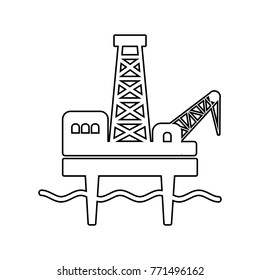 Offshore Drilling Platform; Outline Flat Vector Icon For Oil And Gas Industry