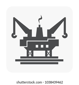 Offshore drilling platform vector icon. Industrial machine, equipment with drilling rig for produce fossil fuel, crude oil, natural gas, resource from oil well. By exploration, extraction, production.