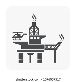 Offshore Drilling Platform Vector Icon. Industrial Machine, Equipment With Drilling Rig For Produce Fossil Fuel, Crude Oil, Natural Gas, Resource From Oil Well. By Exploration, Extraction, Production.