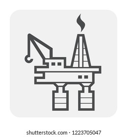 Offshore drilling platform vector icon. Industrial machine, equipment with drilling rig for produce fossil fuel, crude oil, natural gas, resource from oil well. By exploration, extraction, production.