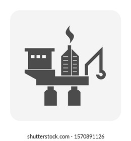 Offshore drilling platform vector icon. Industrial machine, equipment with drilling rig for produce fossil fuel, crude oil, natural gas, resource from oil well. By exploration, extraction, production.
