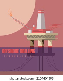 Offshore-Bohrtechnologien. Ölplattform, die im Meer schwimmt. Vektorgrafik