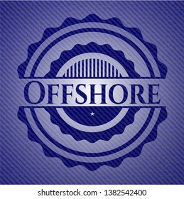 Offshore emblem with jean background. Vector Illustration. Detailed.