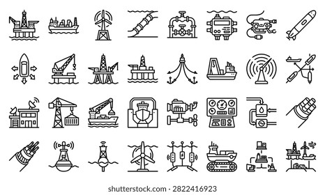 Offshore Energy Subsea Engineering Oil Rig Platform and Maritime Robotics Icon Set