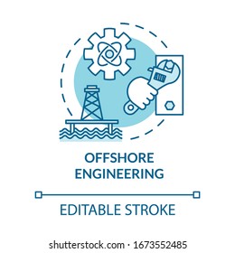 Offshore engineering turquoise concept icon. Oil rig maintenance. Marine structure build. Water construction idea thin line illustration. Vector isolated outline RGB color drawing. Editable stroke