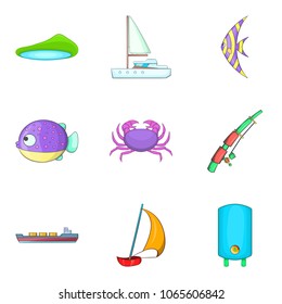 Offshore icons set. Cartoon set of 9 offshore vector icons for web isolated on white background