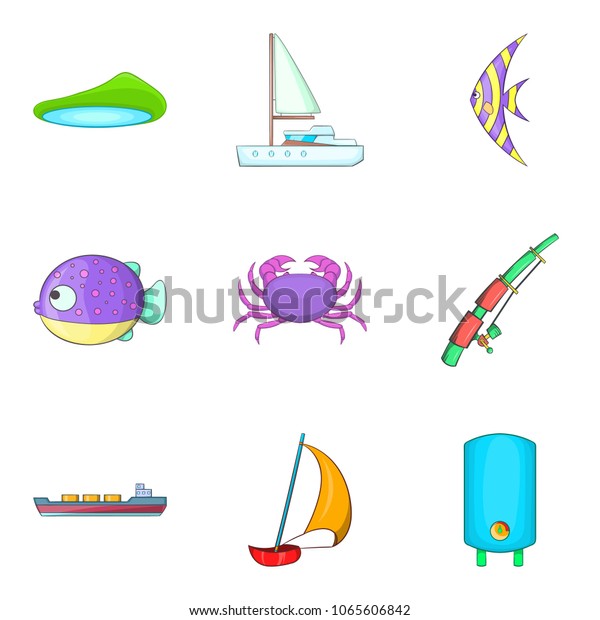 Offshore icons set. Cartoon set of 9\
offshore vector icons for web isolated on white\
background