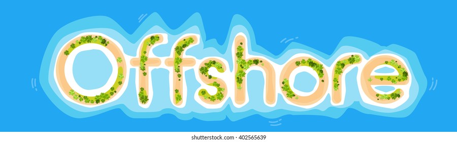 Offshore Island Top View Letters Shape Beach Palm Tree Ocean Concept Vector Illustration