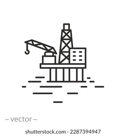 offshore jack icon, oil or gas platform on the sea, thin line symbol on white background - editable stroke vector illustration eps10