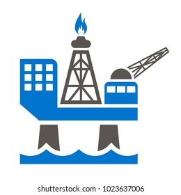 Offshore Jack Up Oil Rig Icon. Gas Sea Rig Platform Illustration. Petroleum Extraction Logo. Fuel Production Symbol.