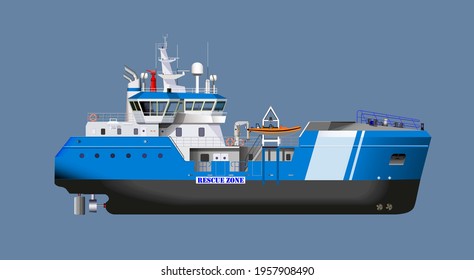 Offshore north-sea standby vessel blue series,cliparts,isolated background ship vector design.