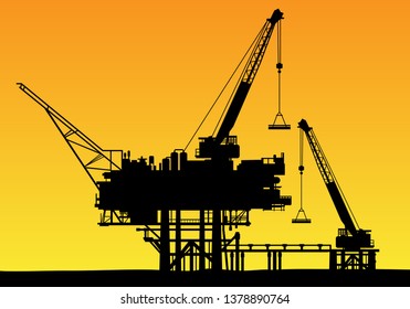 Offshore oil drilling installations with high crane machines