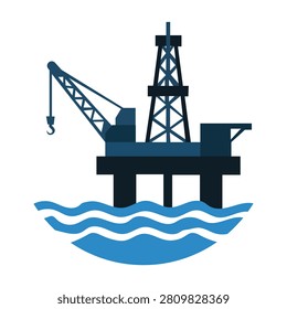 Offshore oil drilling platform illustration representing petroleum extraction, marine engineering, energy production, ocean infrastructure, fuel exploration, industrial operations, and commercial offshore industry design applications.