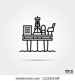 Offshore oil drilling platform line icon vector. Industry symbol.