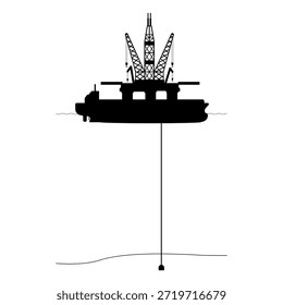 Silueta de plataforma flotante de perforación petrolera marina para la ilustración gráfica de extracción de aguas profundas