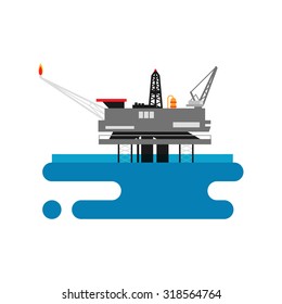 Offshore oil platform in the blue ocean. Flat style vector illustration concept